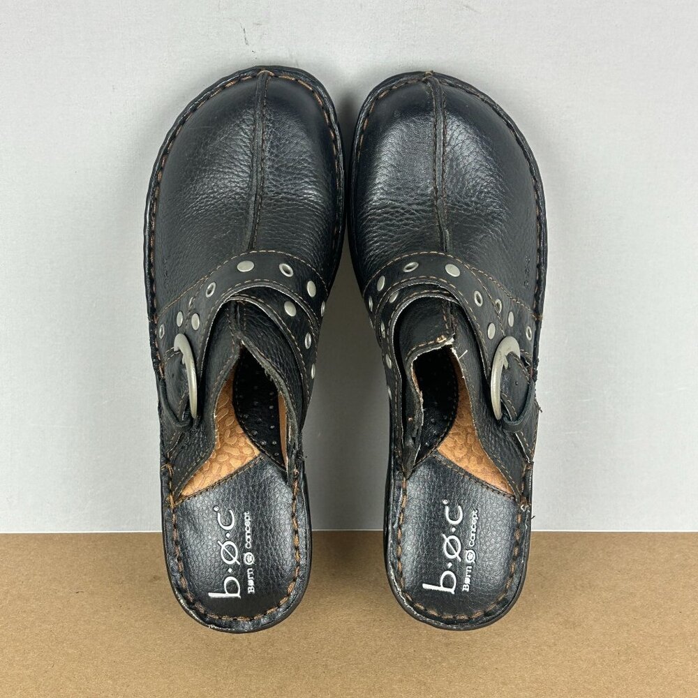 b.o.c. Born Concept Leather Mules Womens 8 Black Buckle Comfort Casual - Picture 6 of 10